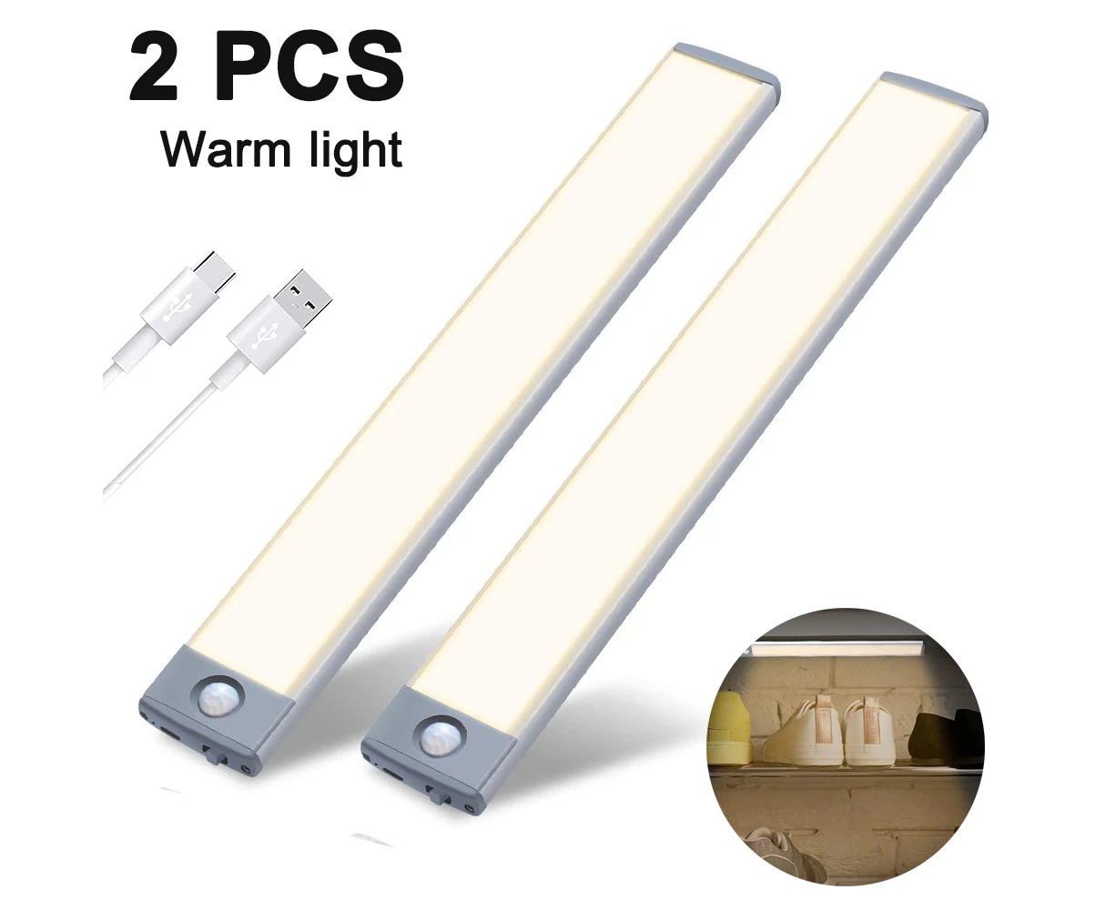 Under Cabinet Lighting Motion Sensor Closet Lights Pack of 2 Wireless Rechargeable Battery LED Closet Lights - Silver - Warm Yellow Light