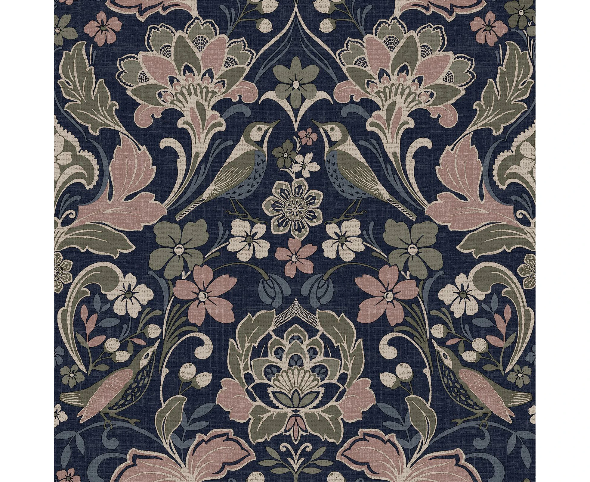 World of Wallpaper Folk Floral Wallpaper Navy/Pink/Olive (946104)