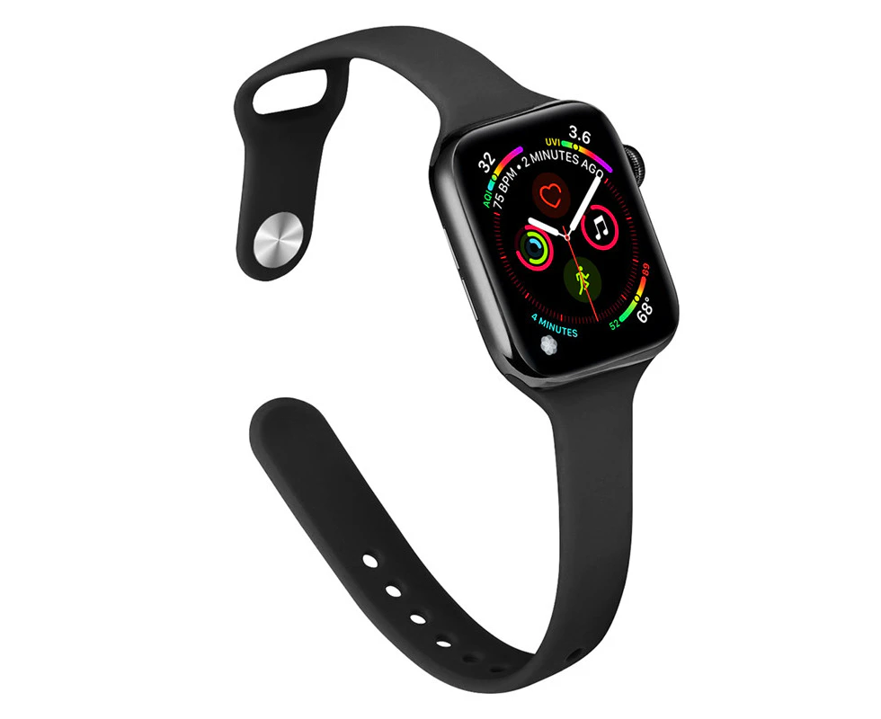 Marge Plus Slim Silicone Sports Strap for iWatch SE 8 7 6 5 4 3 2 1-Black