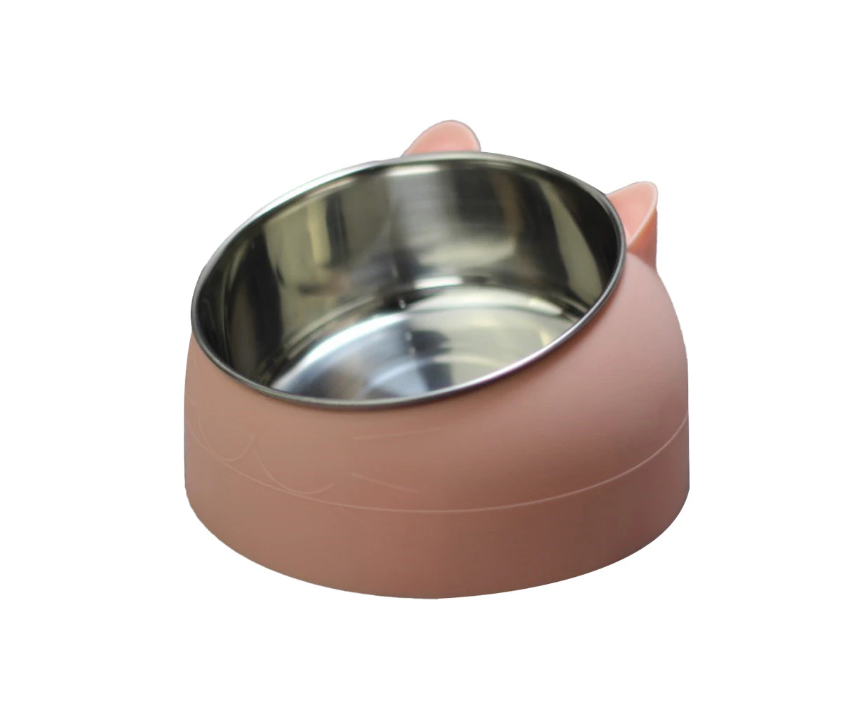 Nordic pink--Stainless steel cat bowl dog bowl double bowl protection cervical vertebra oblique mouth bowl 400ML