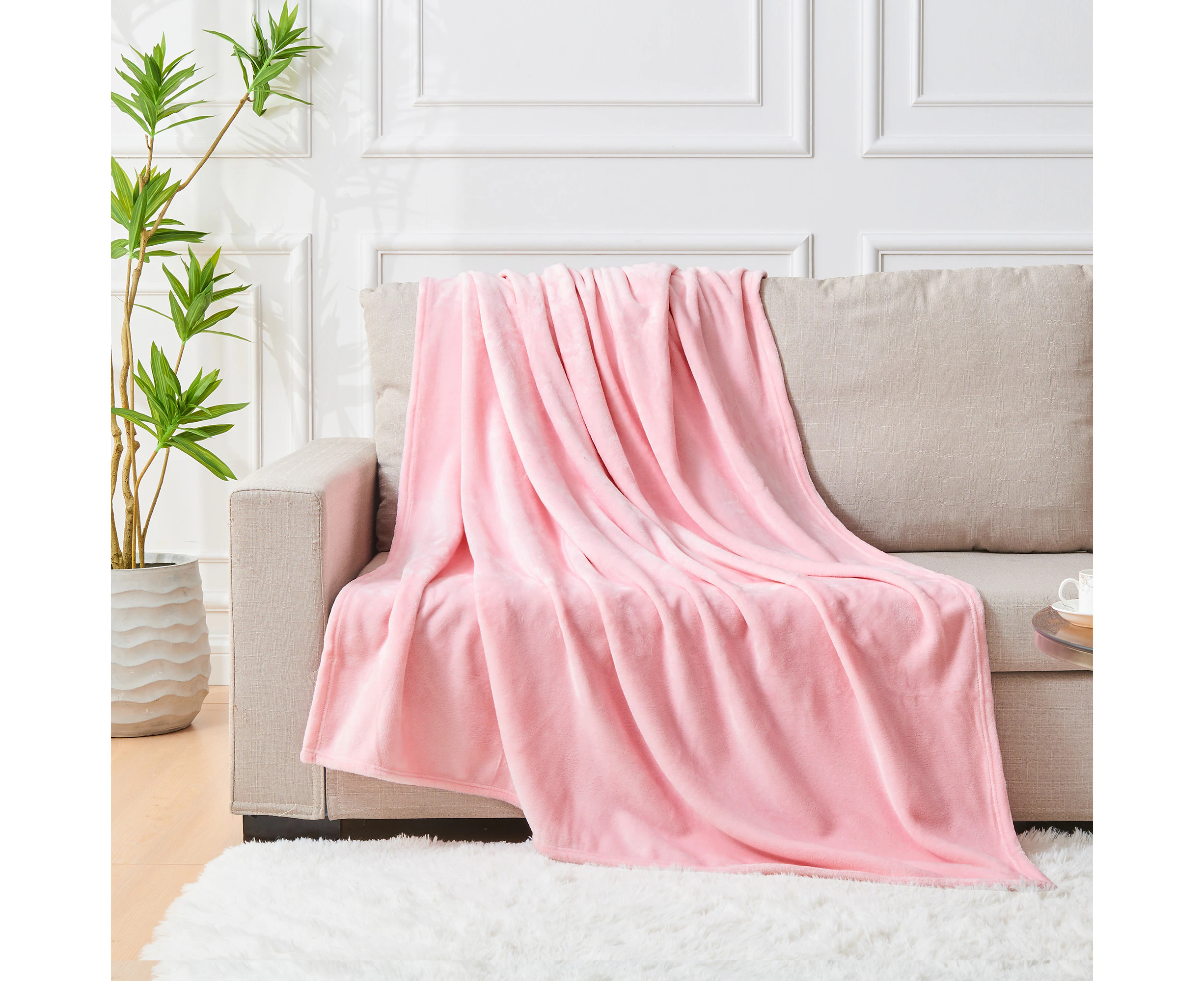 Justlinen-link 1 Pcs Flannel Fleece Lightweight Blanket Warm Fuzzy Soft Bedding 3 Sizes-Pink