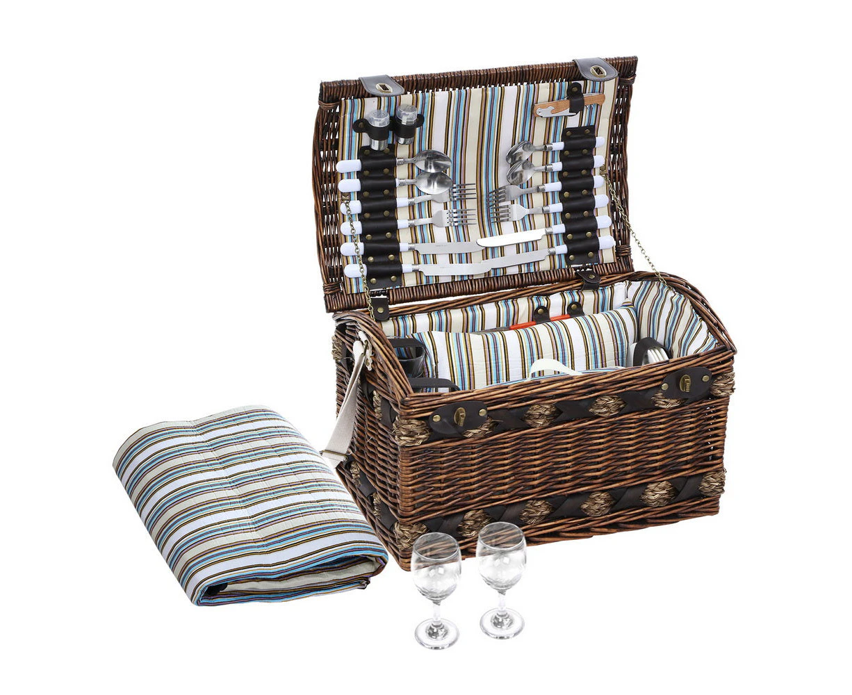 Alfresco 4 Person Picnic Basket Wicker Baskets Outdoor Insulated Gift Blanket