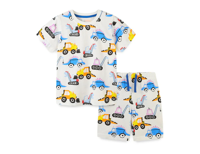 Boys Cotton Clothing Sets Baby Toddler Boys Short Sleeve Tee and Shorts Sets Summer Cotton Outfits Clothes Sets-White