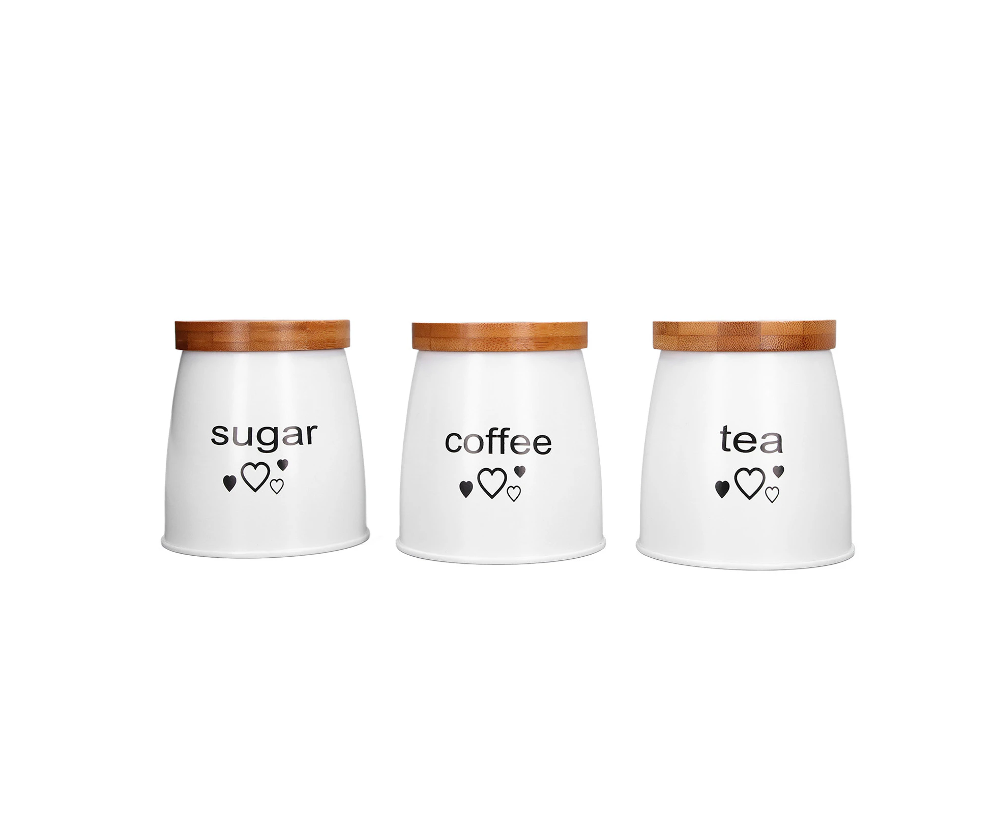 3Pcs Coffee Tea Sugar Container Set Bamboo Lid Durable Iron Easy Storage Good Sealing Kitchen Canisters For Home Officewhite