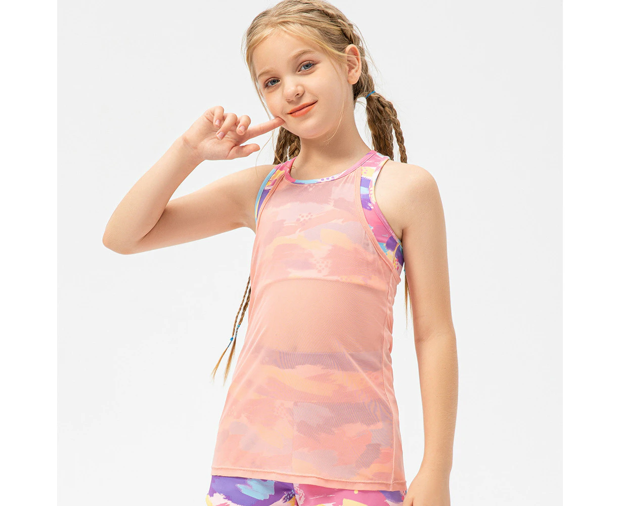 Girls 2 in 1 Athletic Tank Tops Sleeveless Sports Tanks Kids Performance Tanks Quick Dry Yoga Outfits For Girls - Pink