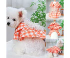 ishuif Dog Dress Doll Collar Button Closure Soft Comfortable Bowknot Decor Pet Cat Dog Plaid Dress Pet Supplies-Orange XL