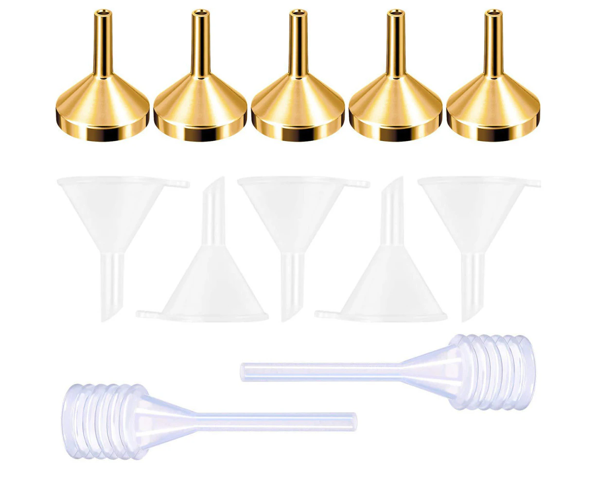 12pcs Mini Funnel Set-L Size Gold*5+Transparent Funnel*5+Spring Dropper*2