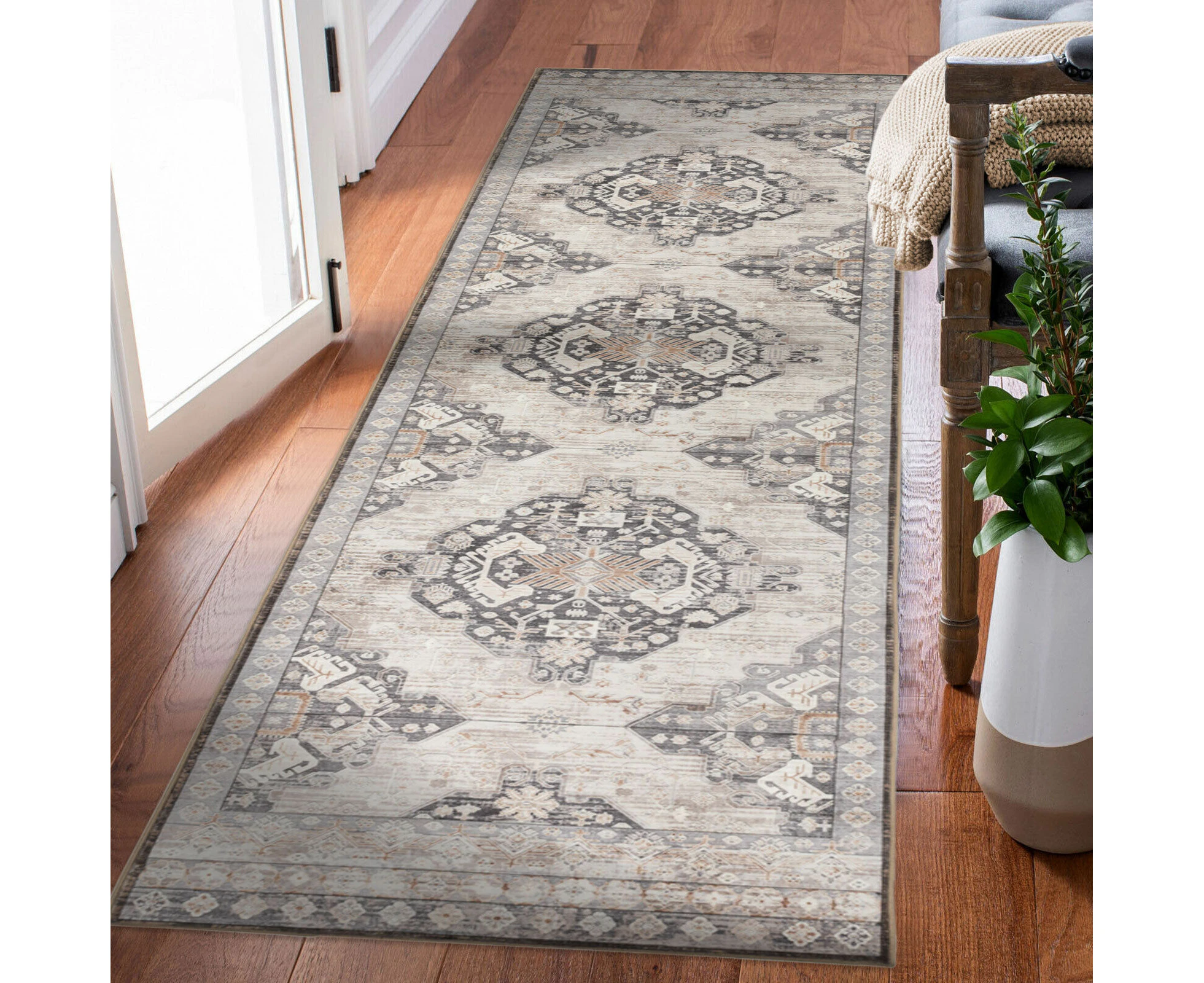 Beige Hallway Runner Persian Corridor Carpet Machine Washable Caroet 80x300cm