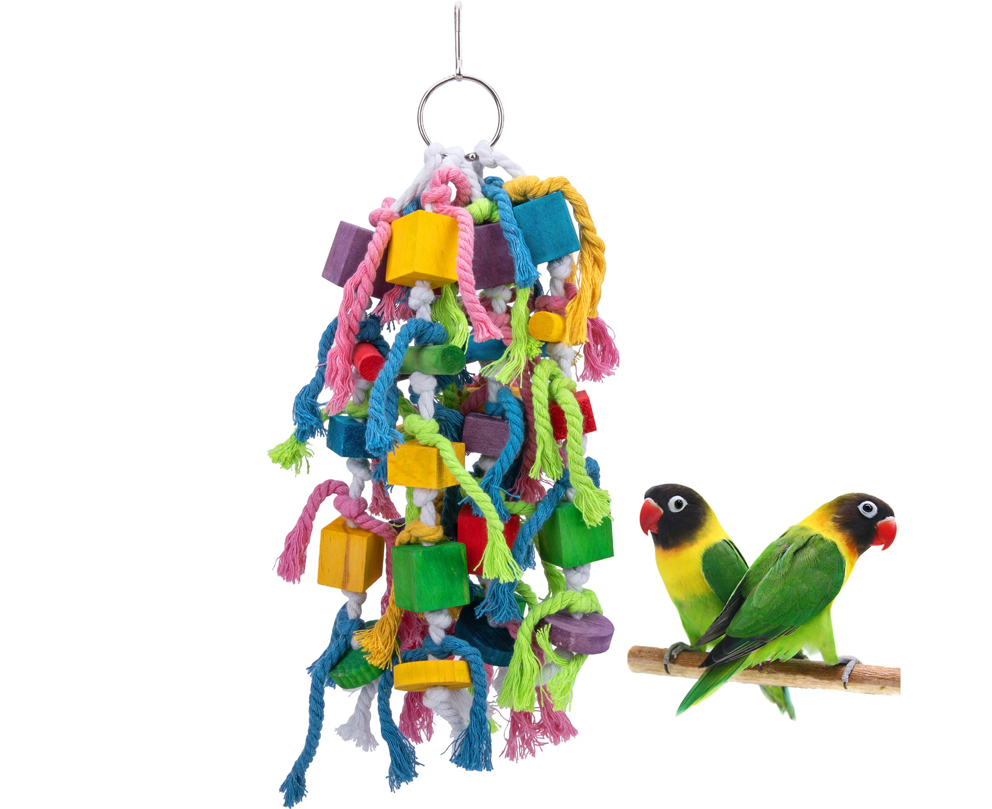 Bird Chew Toy Colorful Blocks Cotton Rope Playing Toy Parrot Hanging Cage Toy for Cockatiels Parakeets