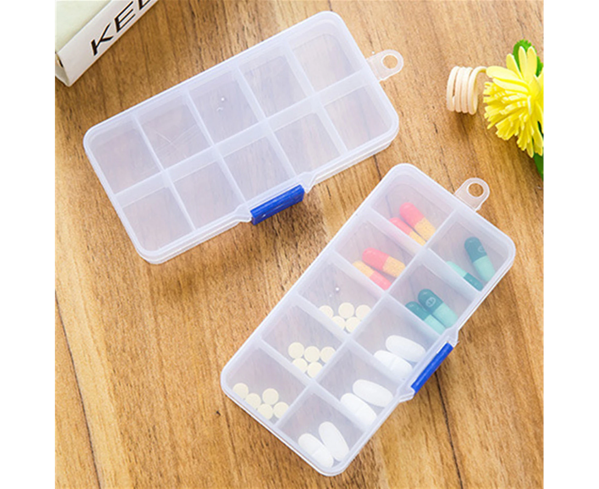 Pill Box 10 Grids Detachable Transparent Necklace Jewelry Storage Case for Home-Transparent