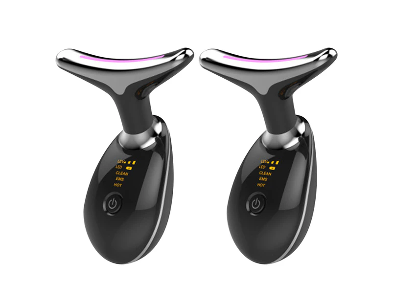 Biwiti 2pcs EMS Face Neck Massager Anti-Wrinkle Skin Lifting Beauty Device -Black