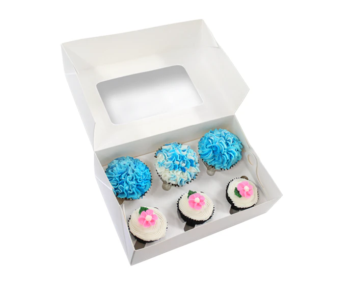 6 Holds White Cupcake Box (9.5x6.5x4in)