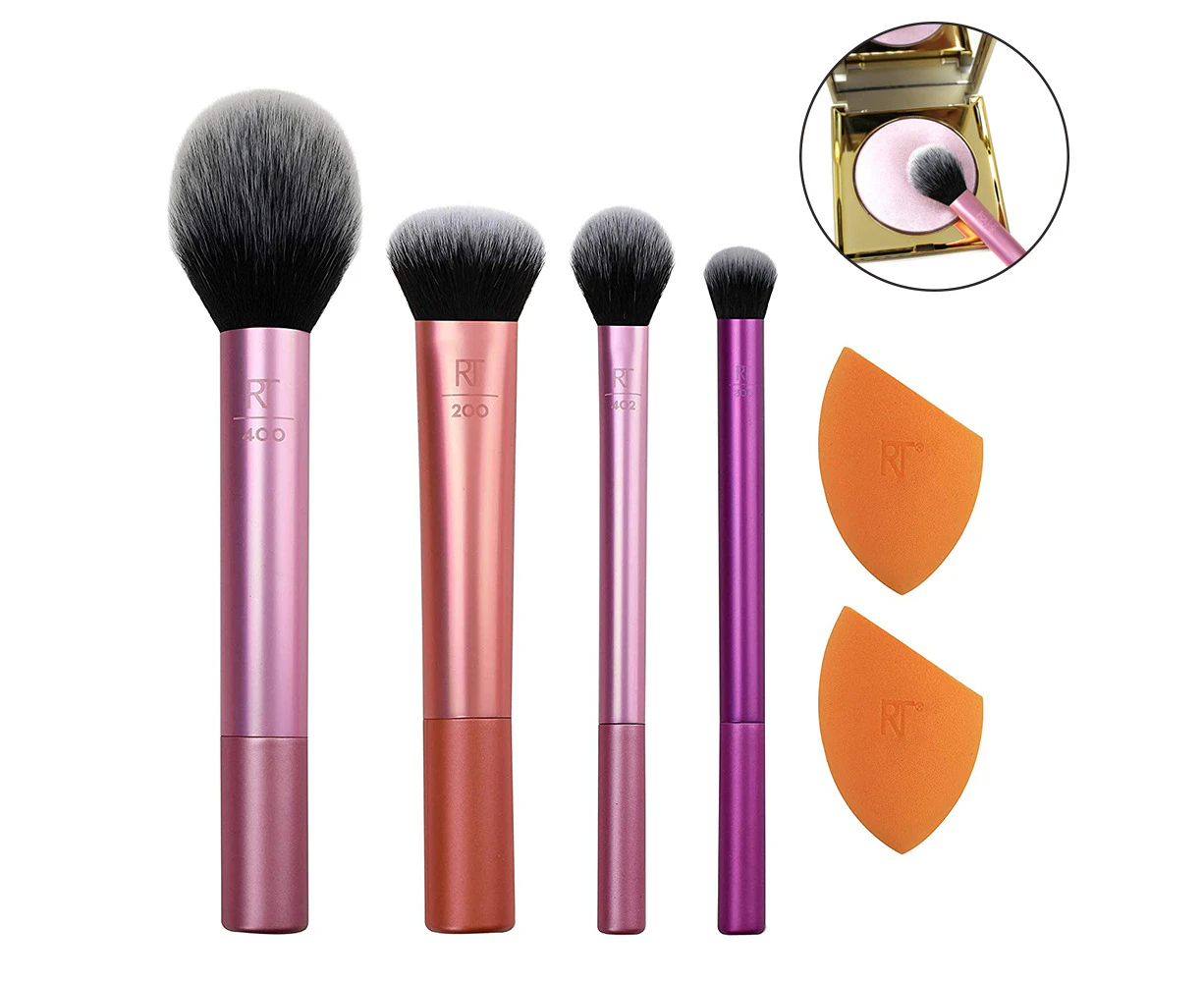 Rt Makeup Brushes & Makeup Blending Sponge, Makeup Tools For Foundation, Blush, Bronzer, & Eyeshadow, Synthetic Bristles, 6 Piece Set