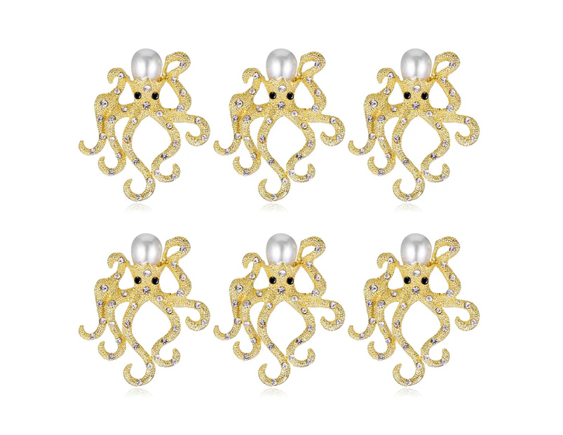 6pcs Octopus Napkin Ring with Pearl Set Napkin Buckle for Wedding Banquet Home