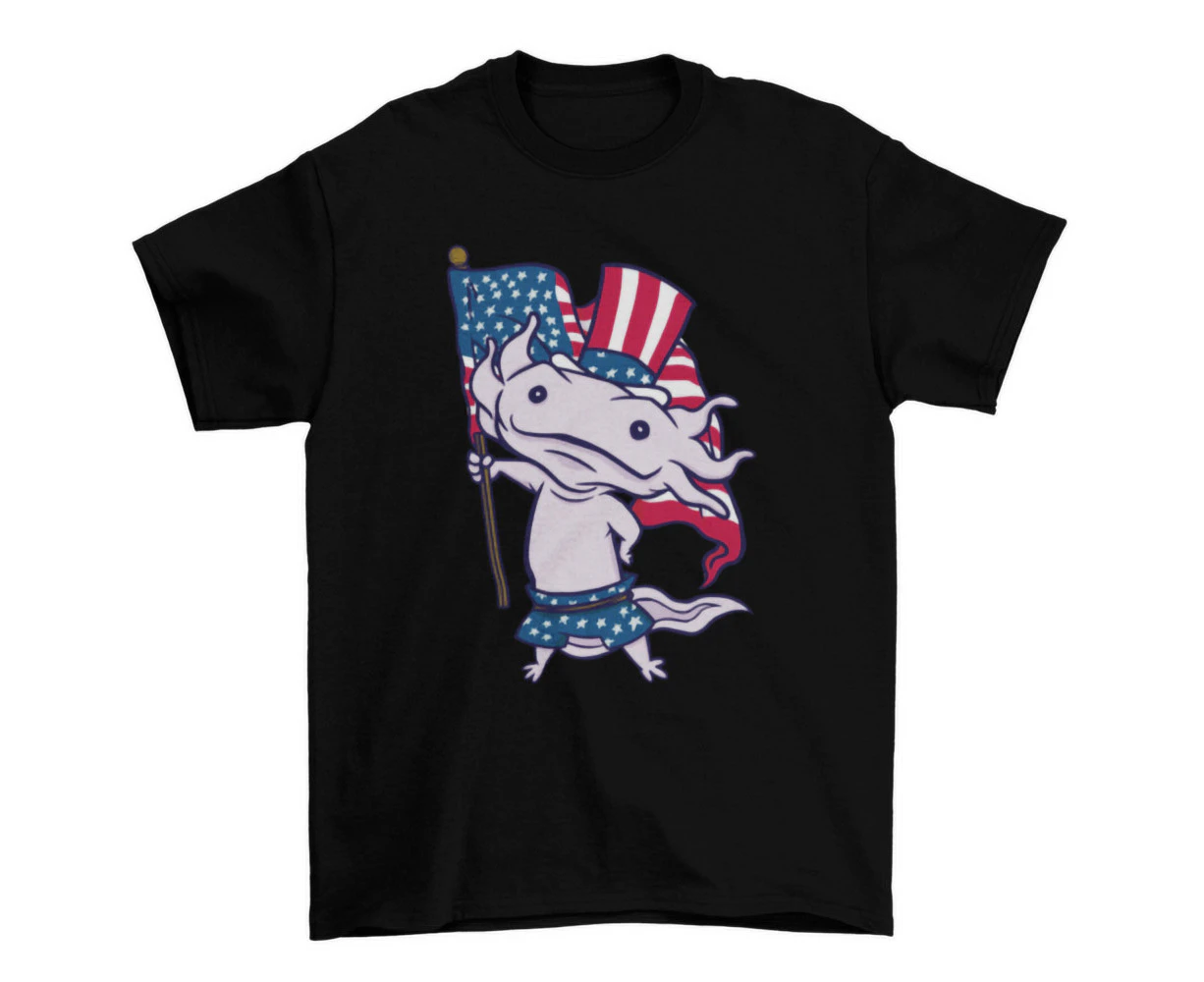 Cute Axolotl Animal T-Shirt with USA Flag Design for Fashionable Fun T-Shirt - Clear