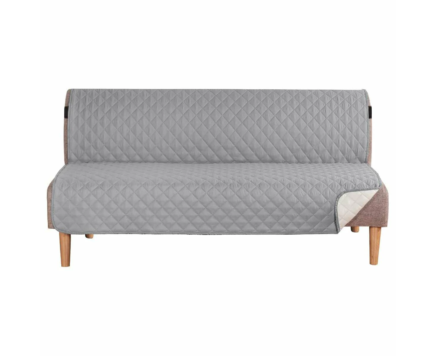 Smarcute Armless Futon Cover Futon Sofa Slipcovers Reversible Quilted Water Resistant Furniture Protector with Elastic Straps Anti-Slip,Light Grey