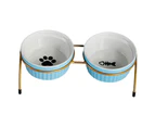 blue--Dog bowl food bowl water bowl tall cat bowl food bowl pet bowl double bowl with metal rack