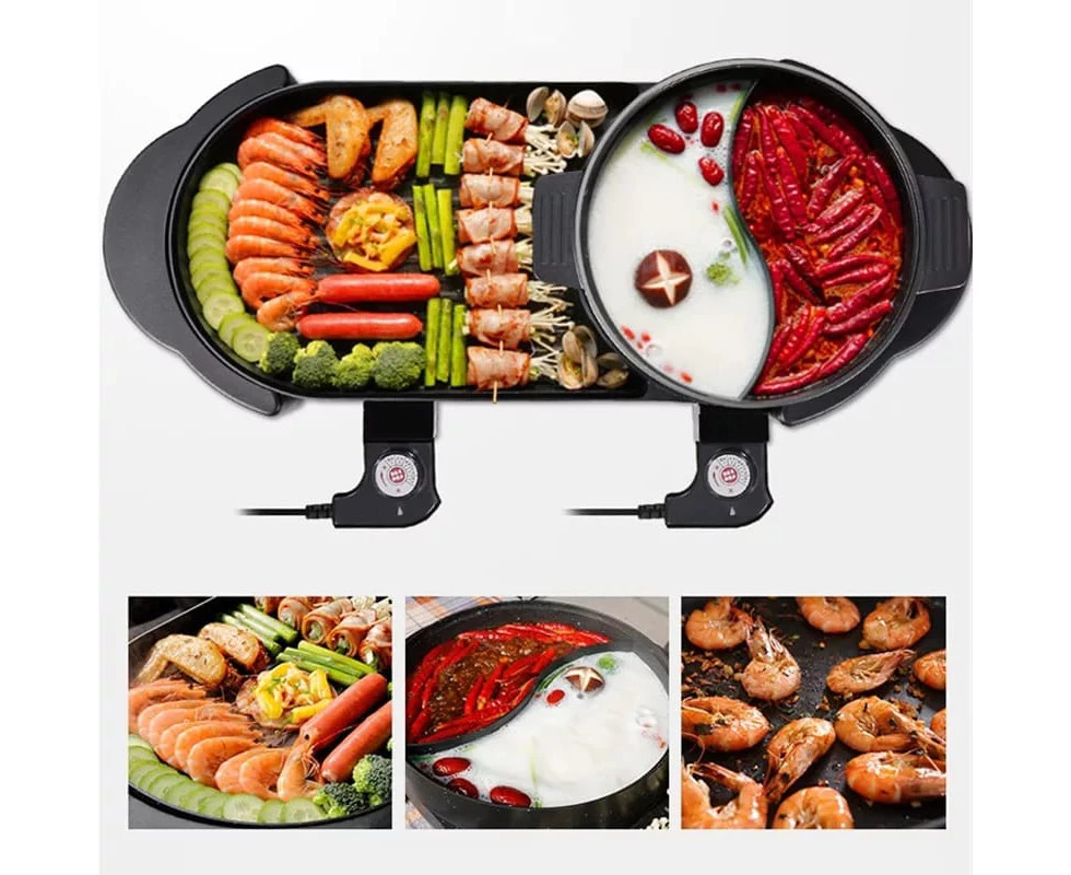 Style 1 (Large Size 2 in 1 BBQ Grill) 2 in 1 Electric Hotpot BBQ Oven Smokeless Pan Grill Hot Pot Barbecue Machine AU