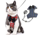 Pet Harness and Leash Set for Walking Small Cat and Dog Harness, Escape Proof Soft Vest Harnesses with Bell Bow, Easy Control, BLUE - L