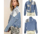 Strapsco Womens Distressed Denim Jacket Patchwork Print Ripped Outwear-SnakePattern