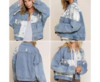 Strapsco Womens Distressed Denim Jacket Patchwork Print Ripped Outwear-SnakePattern