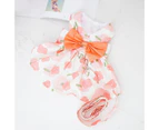ishuif 1 Set Pet Dress with Leash Bow Tie Design Cotton Summer Ultra-thin Doggy Flower Printing Skirt Teddy Clothing-M Orange