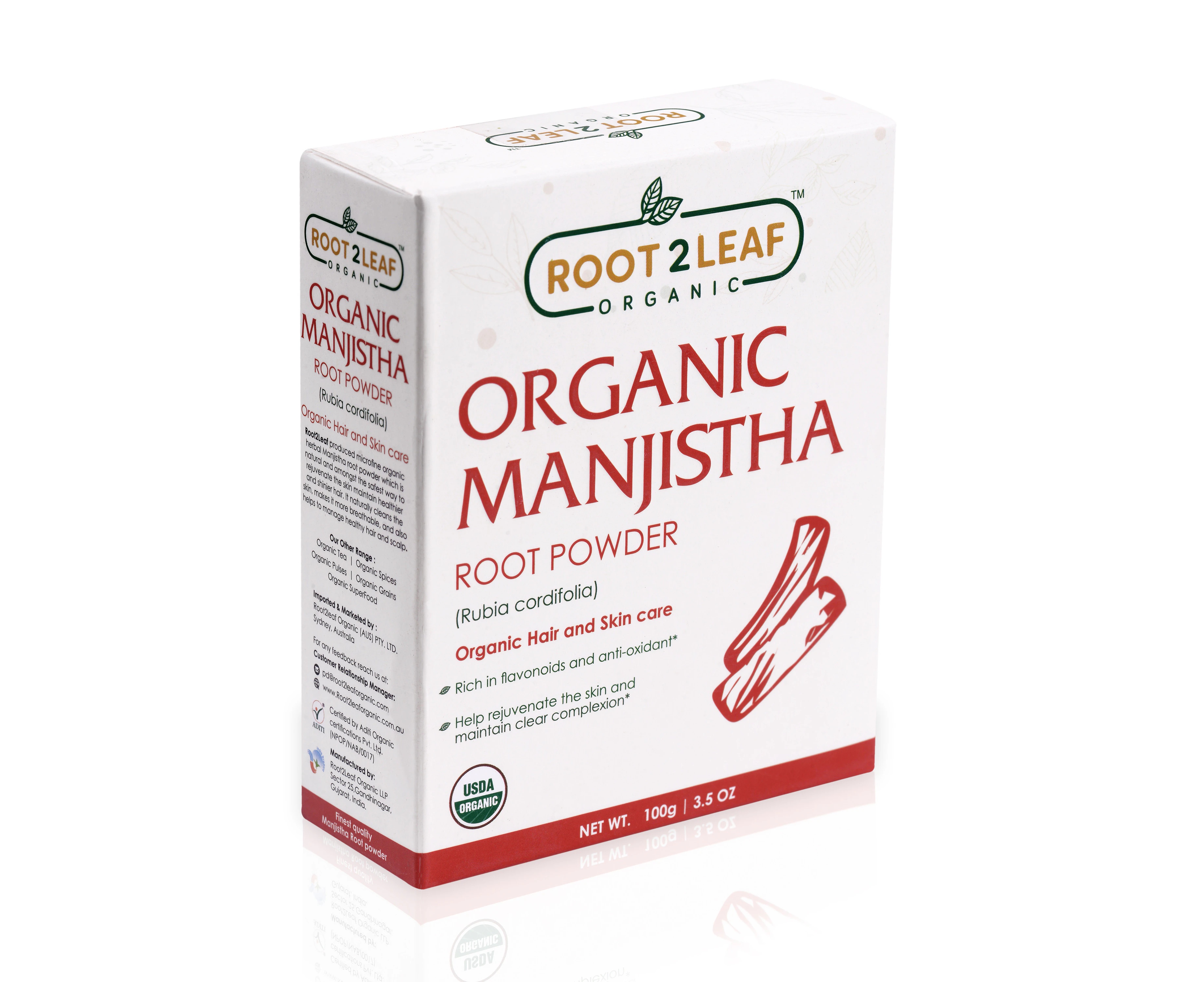 Organic Manjistha Root Powder 100g By Root2Leaf Organic