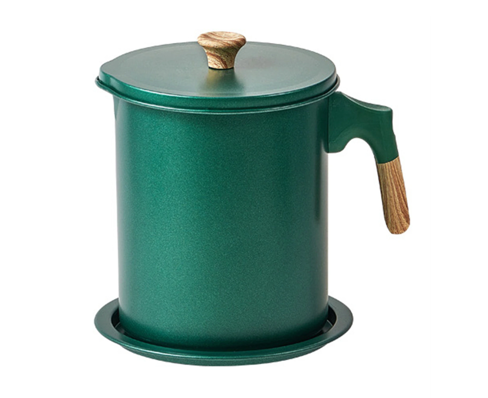 Oil Strainer Pot 1.4L Wood Grain Easy Operation No Rust Oil Storage Supplies Filter For Home Canteen Dark Green