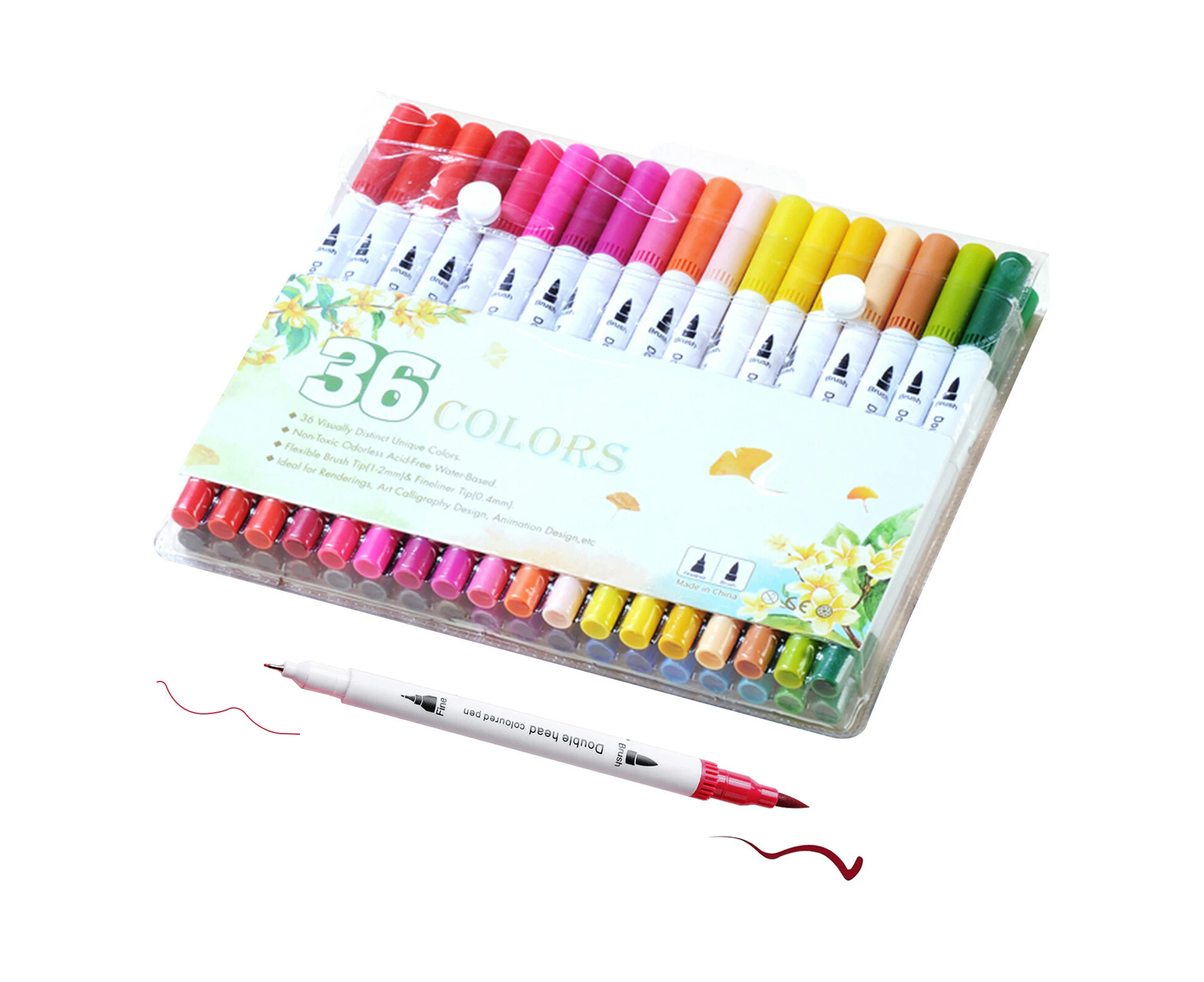 36 Colors Dual Tips Brush Pens Art Markers Brush and Fine Point Colored Pen for Children Adults Artists Drawing Coloring Books Calligraphy Writing Jou