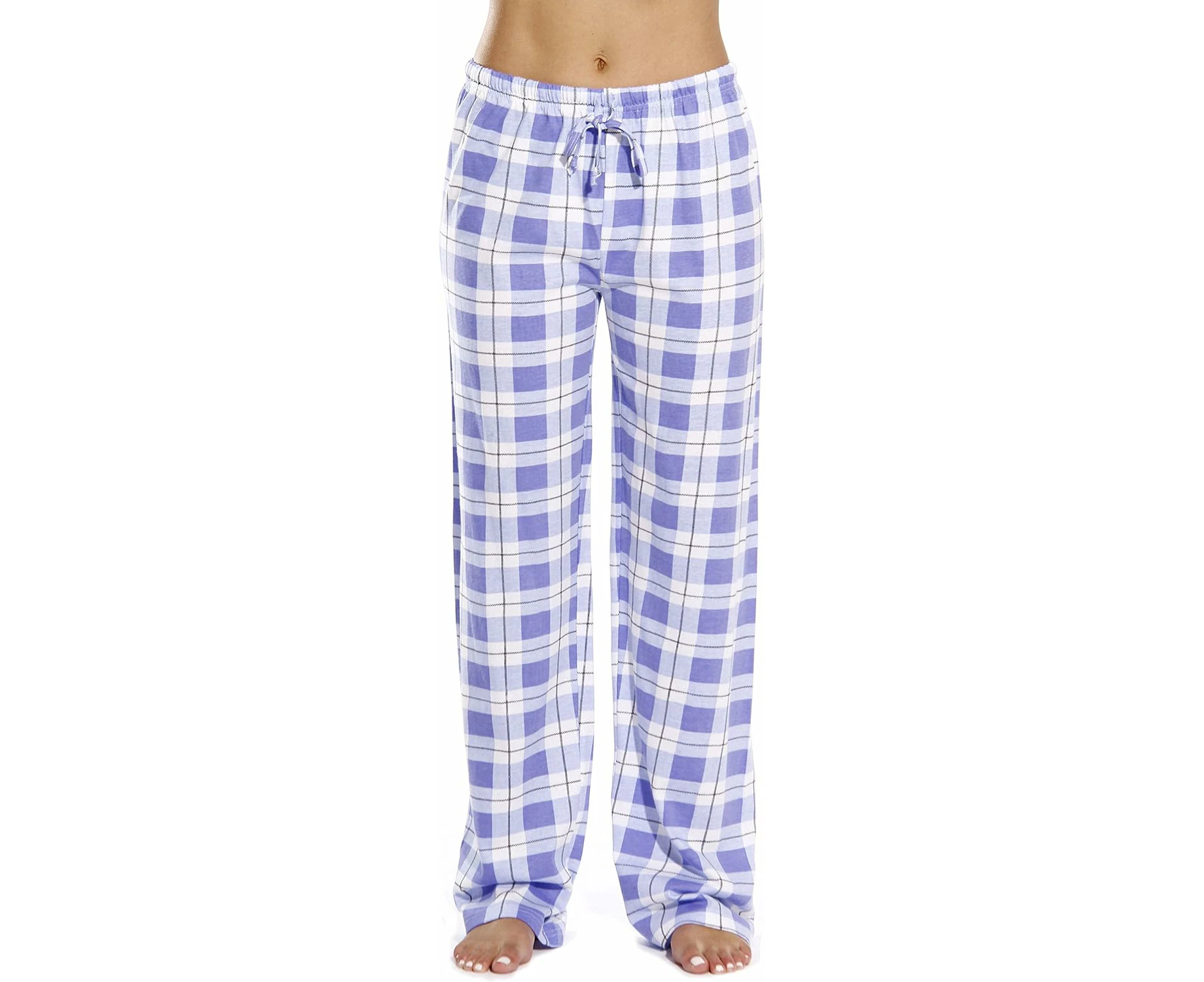 100% Cotton Jersey Women Plaid Pajama Pants Sleepwear,Periwinkle Plaid,Large