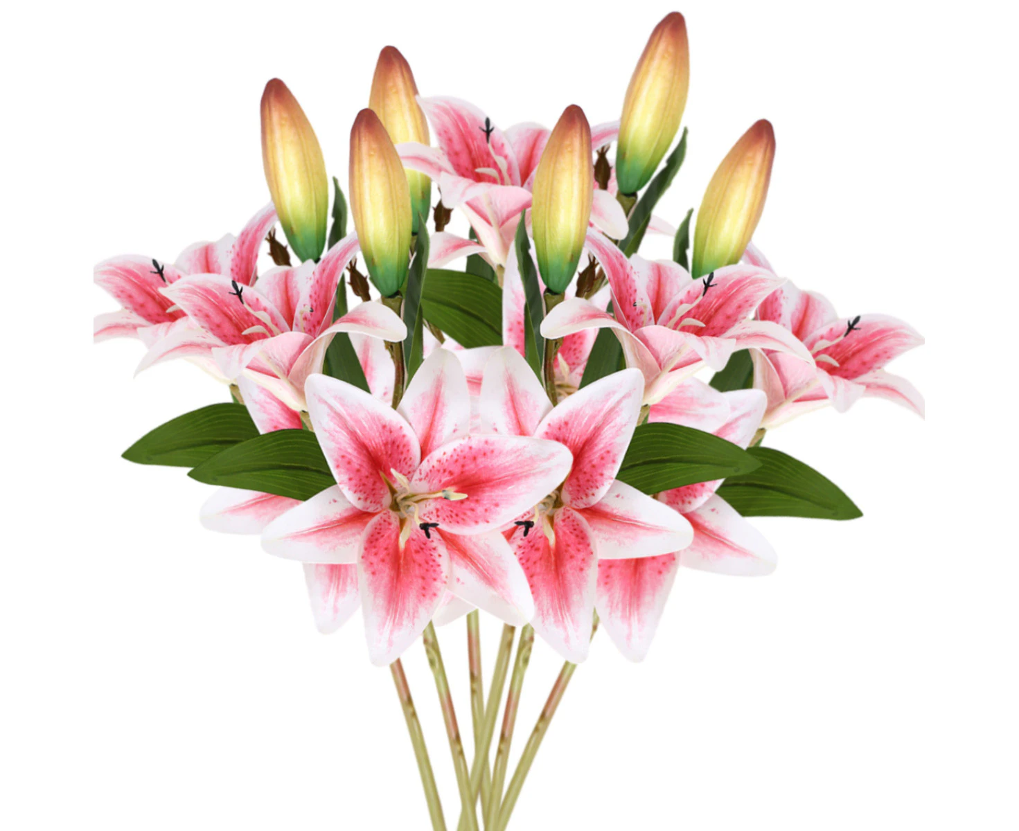 Pack Of 6 Artificial Lily Flowers, Artificial Plastic Flowers, Artificial Lily Home Wedding Party Decoration, Flower Arrangement,Pink