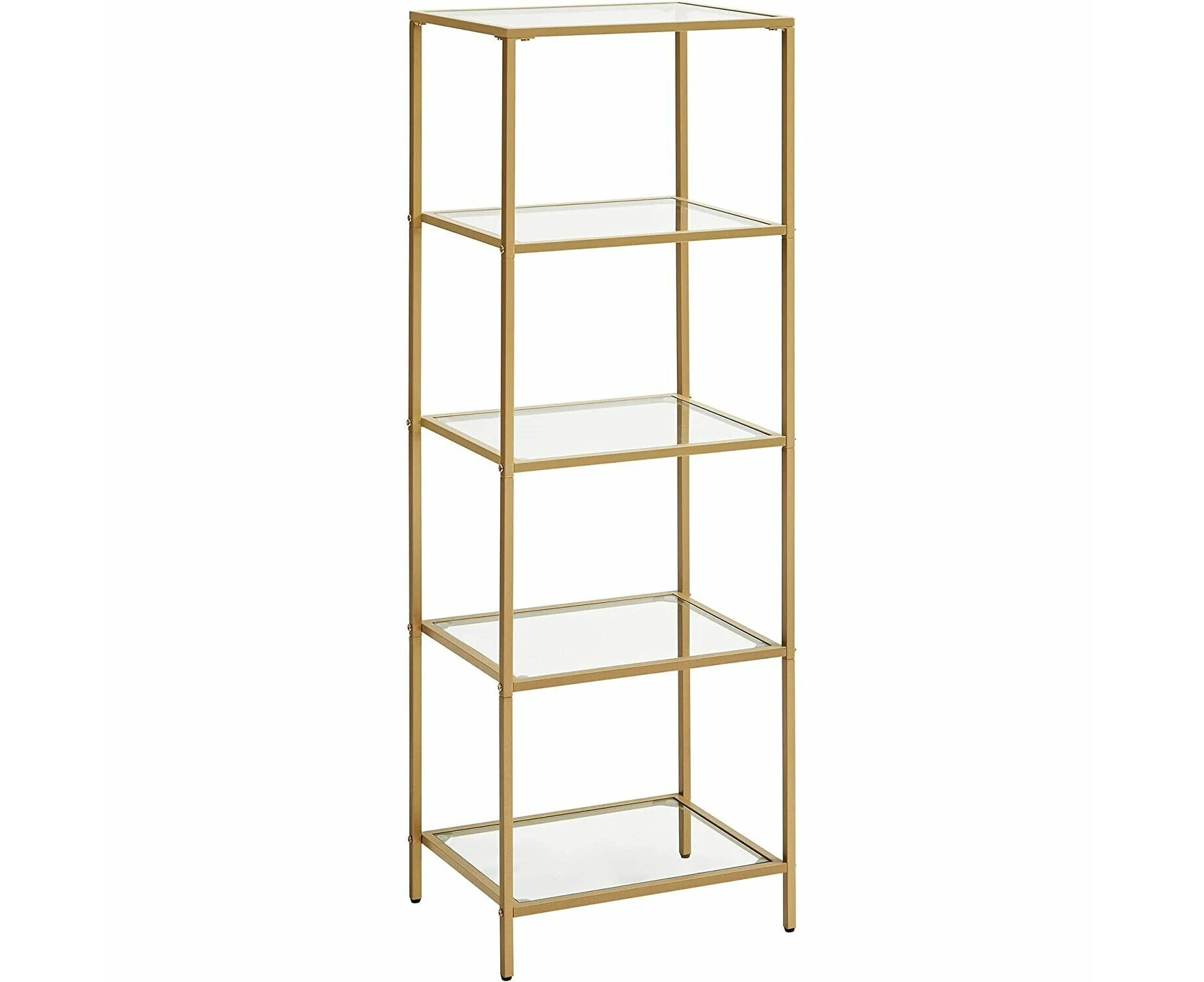 Shelving Unit 5-Tier Ladder Shelves Slim Tempered Glass Shelf Gold