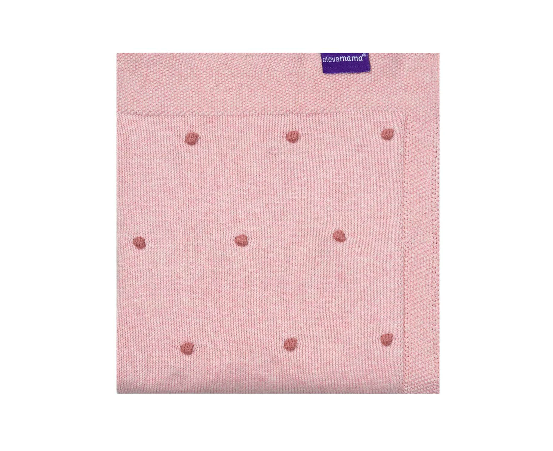 Knitted Pom Pom Baby Blanket -  Organic Cotton 80x100cm - Pink