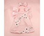 Pet Dog Dress Extra Soft Breathable Exquisite Pattern Sleeveless Washable Dress-up Cotton Floral Print Dog Dress with Bow-knot Headwear Pet Supplies-S Pink