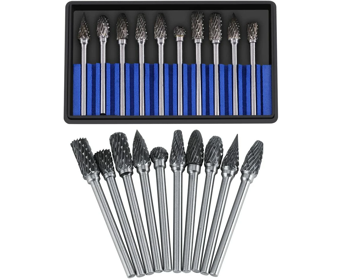 Carbide Burr Set - 10Pcs Carbide Rotary Burrs For For 3Mm End Mill Shank 6Mm The Drill Carving Cutting Metal Polishing Engraving Drilling