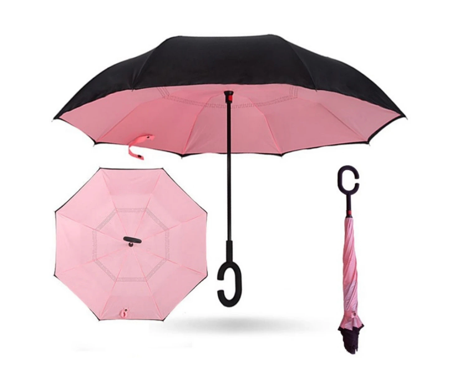 Costume Bay Reverse Umbrella Pink Windproof Upside Down C-Handle