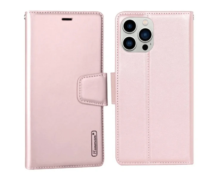 For Apple iPhone 15 Case, Hanman Wallet Leather Flip Magnetic Stand Case Cover (Rose Gold)