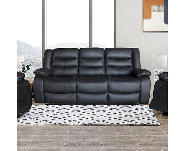 3+1+1 Seater Recliner Sofa In Faux Leather Lounge Couch in Black