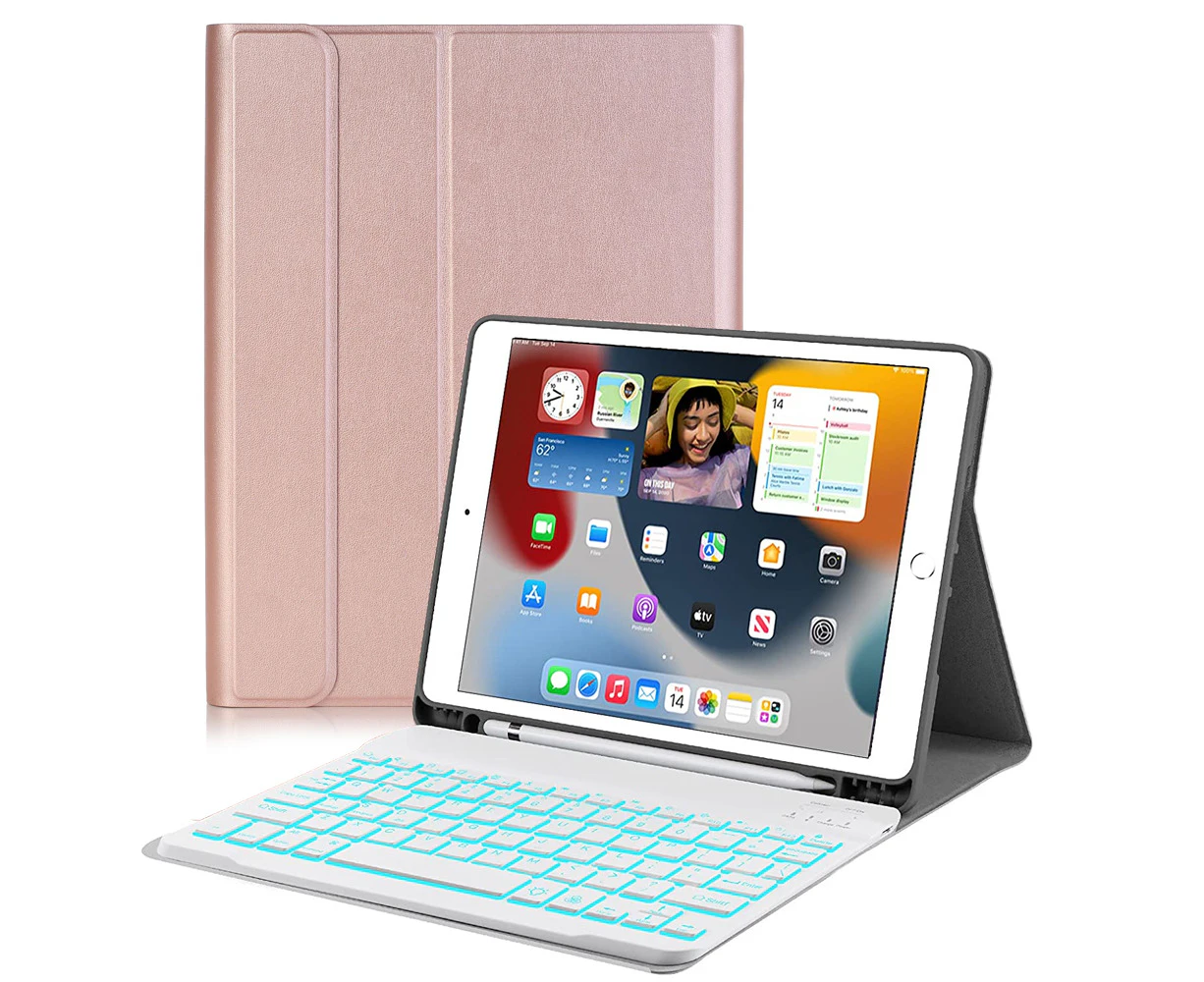 iPad Keyboard Case, with colorful Backlight Normal Keyboard , Slim Leather Folio Smart Cover for iPad 2020 / 2019-iPad 10.2 / Air 3 / Pro 10.5,Rose Gold