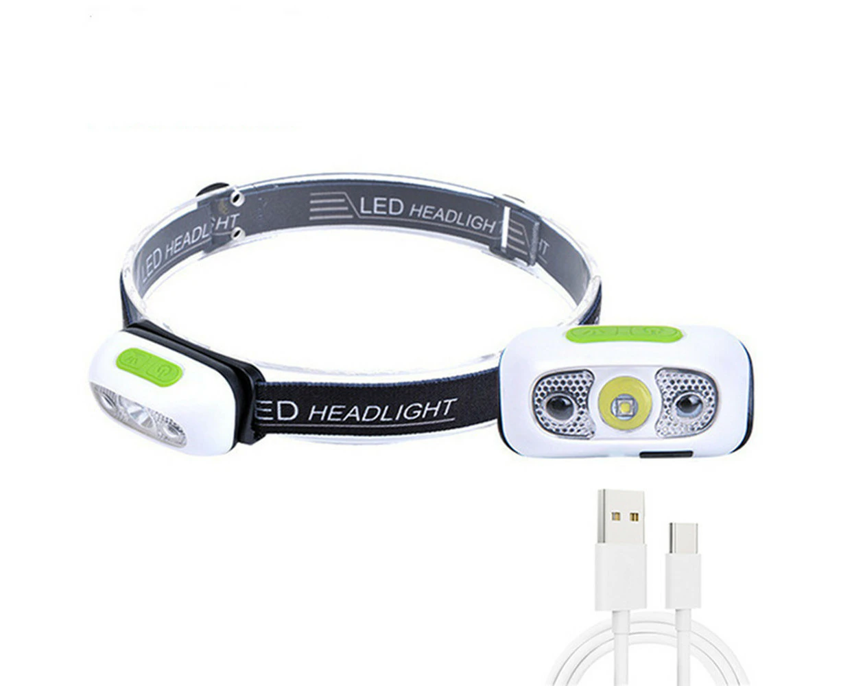 Outdoor Headlight USB Charging Strong Bald Headlight LED Night Fishing Portable Night Running Light -White