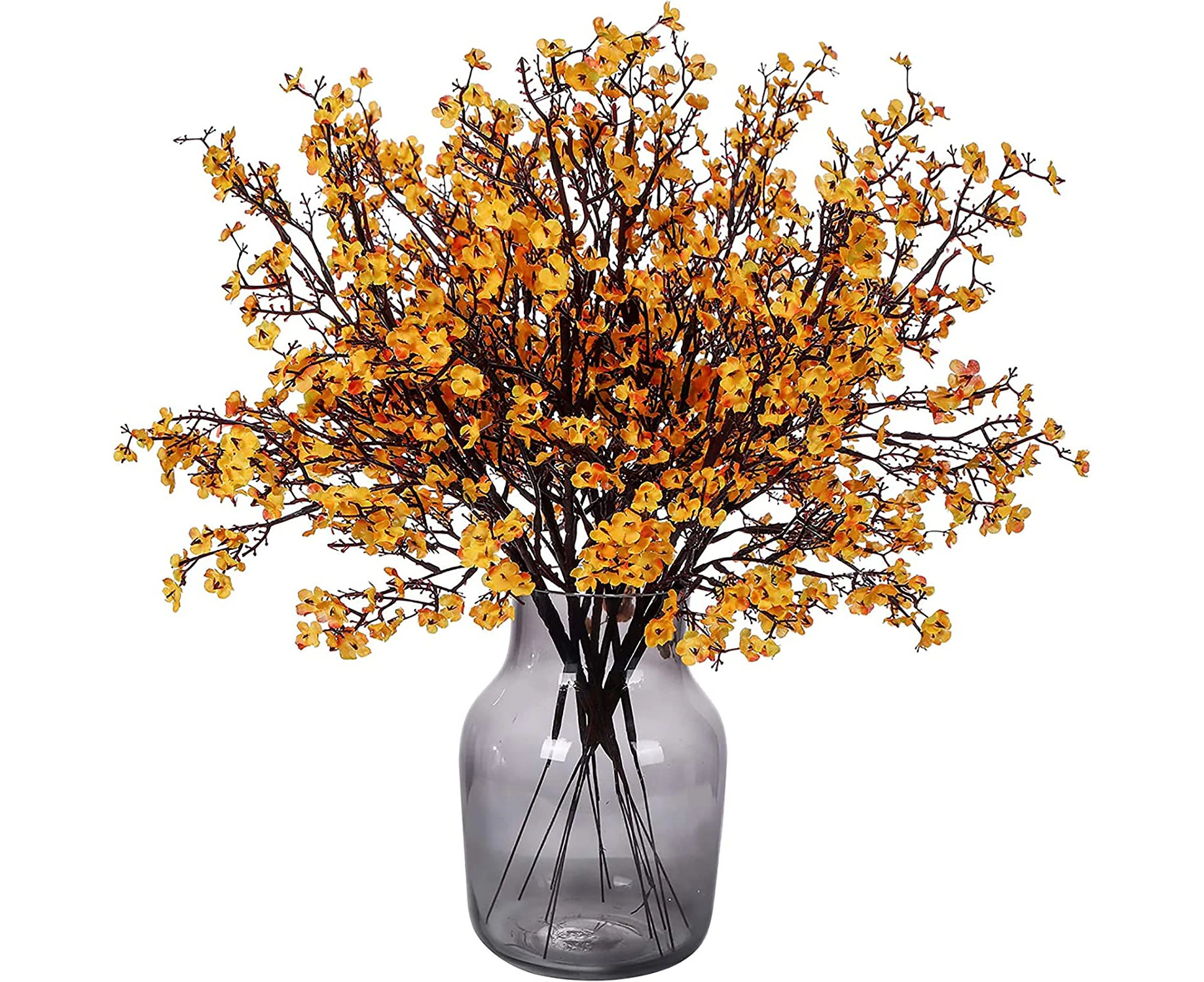 6 Pcs Fall Faux Flowers Fake Babys Breath Flower Bulk Artificial Gypsophila Bouquet Silk Floral Arrangements Centerpieces  Home Kitchen Bedroom Fes-Orange