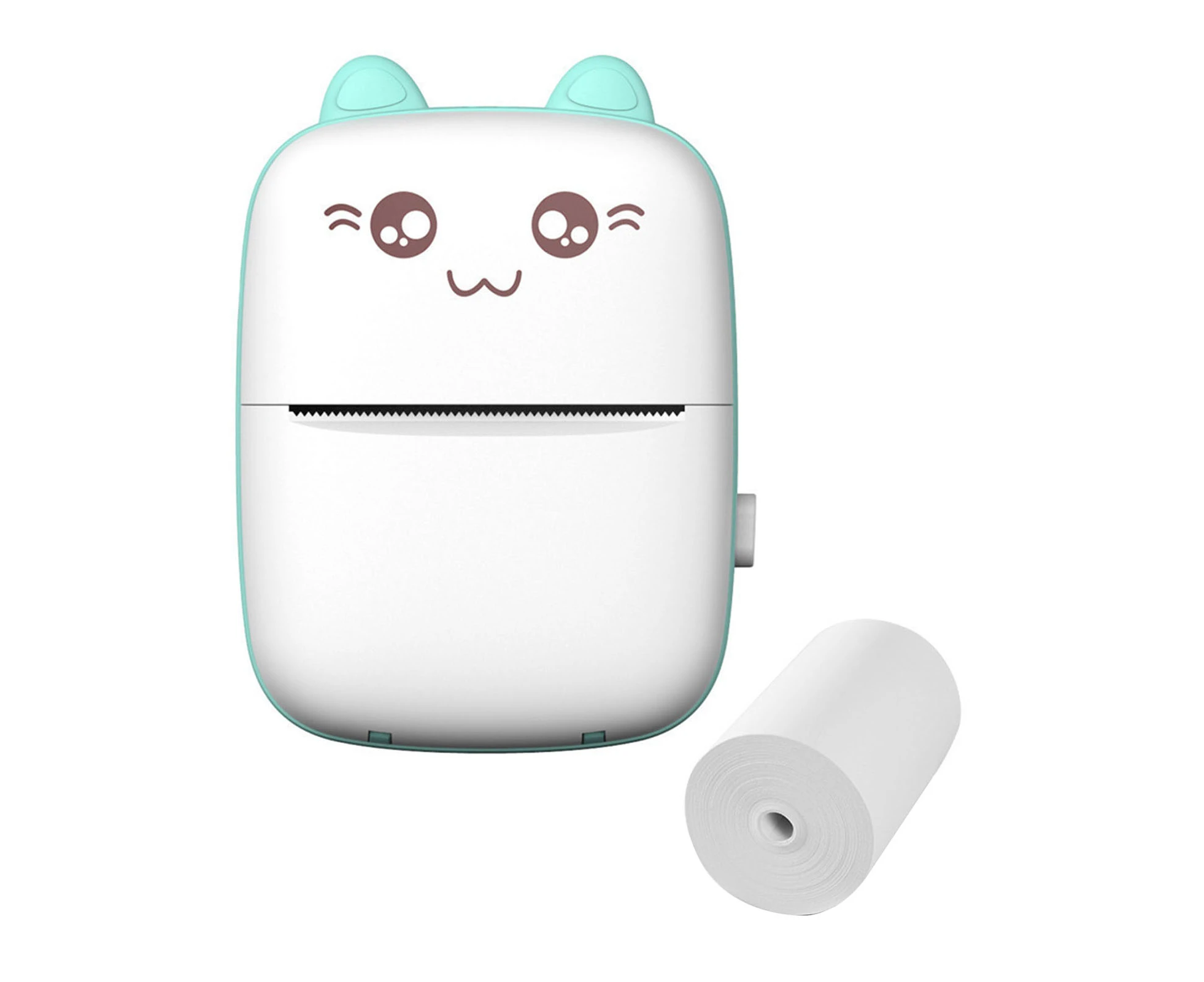 Mini Printer Ink-Free Bluetooth-compatible Portable Pocket Handheld Mini Cute Cat Thermal Printer for Study - White Blue