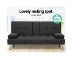 Linen Fabric 3 Seater Sofa Bed Recliner Lounge Couch Cup Holder Futon Dark Grey