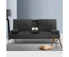 Linen Fabric 3 Seater Sofa Bed Recliner Lounge Couch Cup Holder Futon Dark Grey