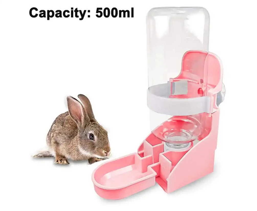 Rabbit Water Bottle Cage Hanging Automatic Dispenser Drink Feeder-Pink