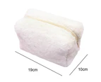 Girls' Solid Color New Plush Pencil Case, Hand Bag, Candy Color Portable Cosmetic Bag,White