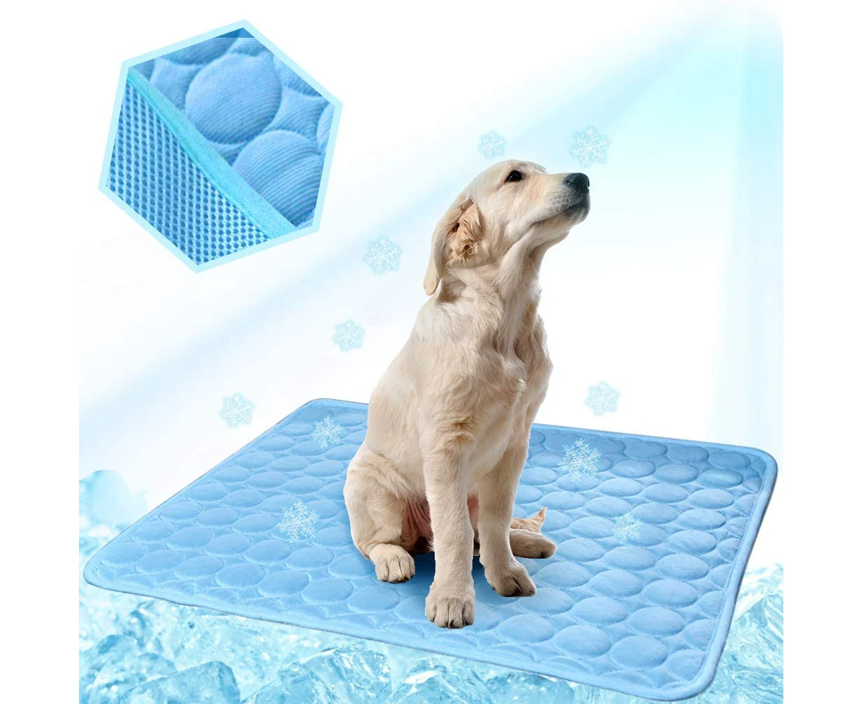 Dog Cat Cooling Mat Ice Silk Pet Self-Cooling Blanket For Pet Bed/Kennel/Sofa/Car Seat/Floor,70X55CM,blue