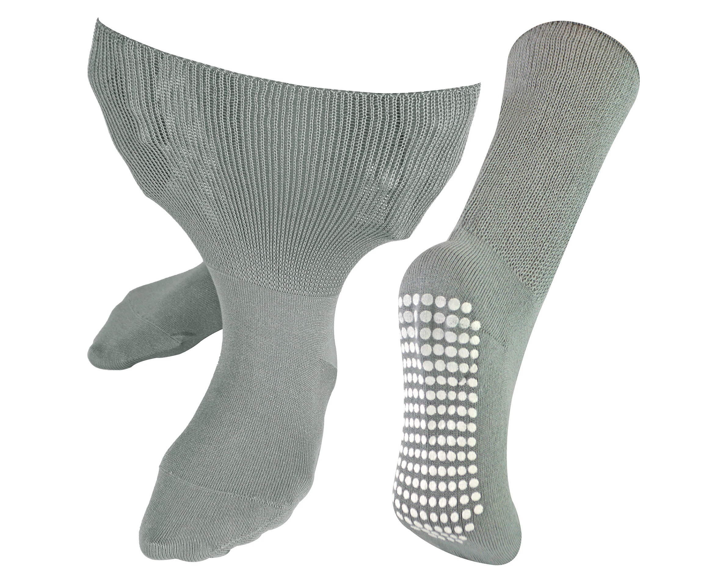 Extra Wide Oedema Socks with Non Slip Grips | Dr.Socks | Mens & Ladies | Bamboo Slipper Socks with Grippers for Swollen Legs Ankles & Feet - Grey - Grey