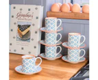 6pcs Espresso Cups Saucers Patterned Coffee Set Blue Orange Print 65ml