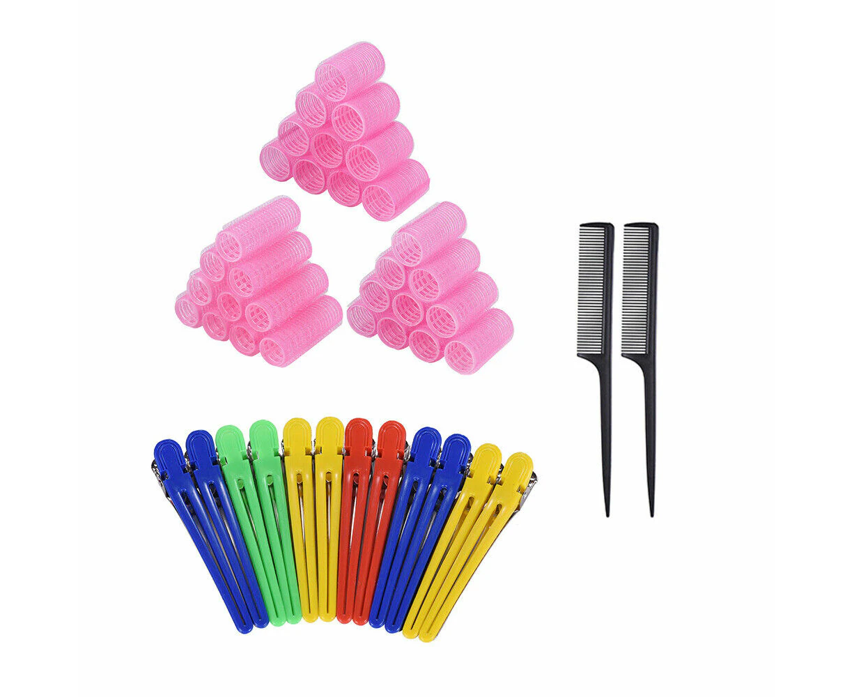 30x Hair Rollers Set + 12pcs Self Hairdressing Curler Clips +2 Combs